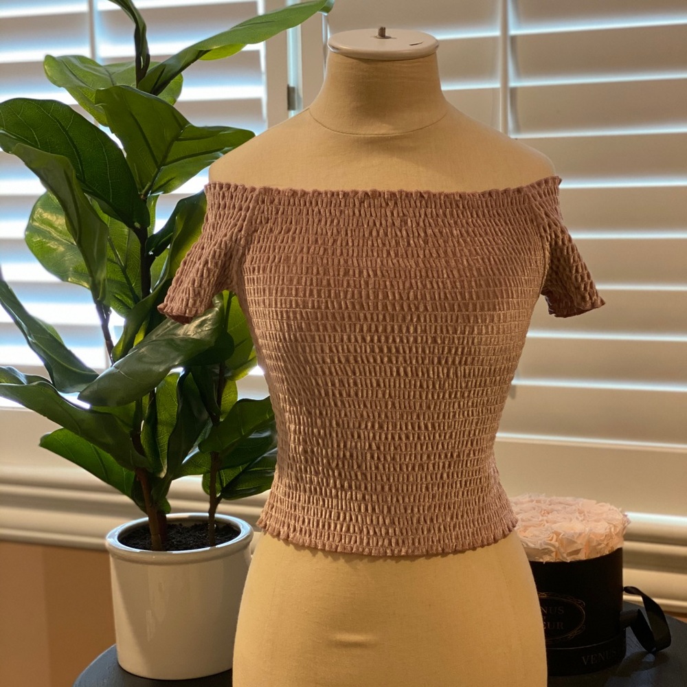 Urban Outfitters Ruched Pink Off the Shoulder Top